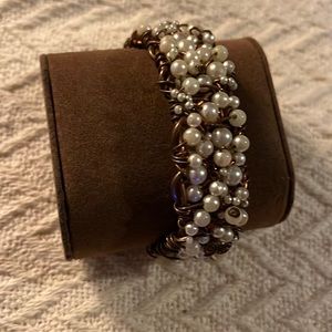 Copper and Pearl wrap wire bracelet HANDMADE